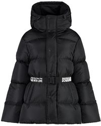 DSquared² - Puff Black Hooded Puffer With Belt - Lyst