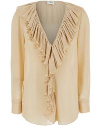Saint Laurent - Crepe Ruffle Blouse - Lyst
