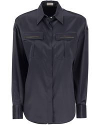 Brunello Cucinelli - Stretch Silk Satin Shirt With Shiny Pockets - Lyst