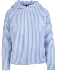 Fedeli Woman Hooded Jumper In Light Blue Ribbed Cashmere
