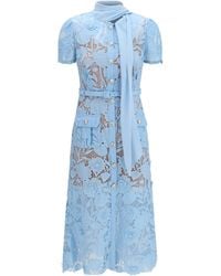 Self-Portrait - Midi Lace Dress With Bow Collar - Lyst