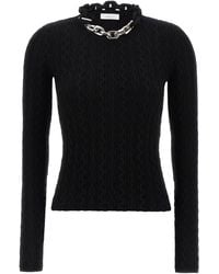 Rabanne - Ribbed Wool-Cashmere With Chain Neckline Sweater - Lyst
