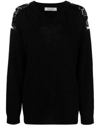 Valentino - Lace-Embellished V-Neck Jumper Clothing - Lyst