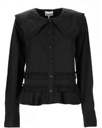 Ganni - Ruffle Shirt Organic Cotton - Lyst