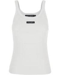 Dolce & Gabbana - Sleeveless Top With Logo Patch On The Front And - Lyst