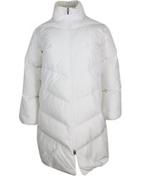 Fabiana Filippi - Long Quilted Down Jacket With An Oversized Fit With Knit Collar Embellished With Brilliant Jewels - Lyst