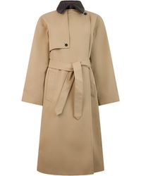 Bottega Veneta - Trench Coat With Woven Collar, Cotton & Raincoats - Lyst