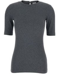 Brunello Cucinelli - T-Shirt With Round Neck And Three-Quarter Sleeve - Lyst
