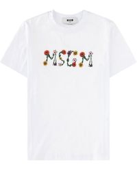 MSGM - T-Shirt With Logo Cotton T-Shirts - Lyst