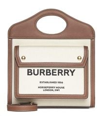 Burberry - Mini Leather-trimmed Canvas Pocket Tote - Lyst