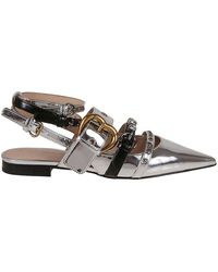 Pinko - Laminated Pointed-toe Slingback Embellished Ballerina Shoes - Lyst