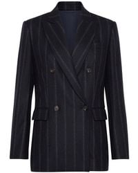 Brunello Cucinelli - Dark Wool Double Breasted Jacket - Lyst