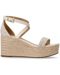 Michael Kors - Serena Logo And Leather Wedge Sandal - Lyst