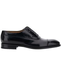 Ferragamo - Black Oxford Lace-up With Toe Cap Detail In Brushed Leather Man - Lyst