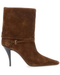 Saint Laurent - Ankle Strap Booties Niki Suede Calf Leather Boot - Lyst