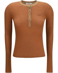 Chloé - Ultra-Fine Wool Knit Henley Top Merino Ovis Aries Sweater - Lyst