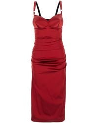 Dolce & Gabbana - Dolce&Gabbana Draped Satin Calf-Length Dress With Conical Cups - Lyst