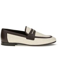 Brunello Cucinelli - Two-Tone Leather And Raffia Loafers - Lyst