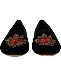 Dolce & Gabbana - Velvet Dg Heart Loafers Flats Shoes - Lyst