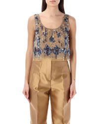 Alberta Ferretti - Beads And Sequins Crop Top - Lyst