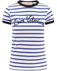Valentino - Striped Cotton T-Shirt With Embroidered Logo - Lyst