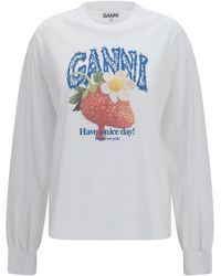 Ganni - Strawberry Long-Sleeve Cotton T-Shirt - Lyst