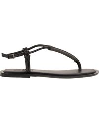 Brunello Cucinelli - Leather Sandals With Precious Braided Straps - Lyst
