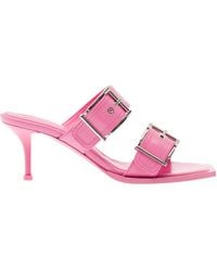 McQueen - Buckled Leather Slip-On Sandals - Lyst