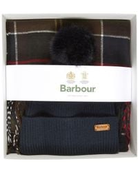 Barbour - Beanie And Scarf Set Dover Classic Tartan Viscose - Lyst