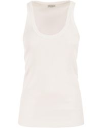 Brunello Cucinelli - Cotton Rib Knit Jersey Top With Monile - Lyst