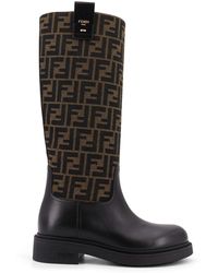 Fendi - Filo Leather And Ff Jacquard Fabric Boots - Lyst