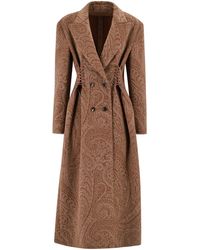 Etro - Long Wool Coat With Paisley Pattern - Lyst