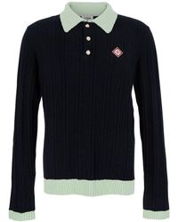 CASABLANCA - Polo Shirt With Classic Collar And Logo Patch On The Front - Lyst