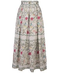 Elie Saab - Cotton Embroidered Garden Long Skirt - Lyst