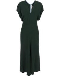 Victoria Beckham - Midi Dress With Ruched Sleeves And V Neck - Lyst