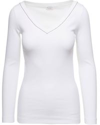 Brunello Cucinelli - V-Neck Pullover With Beads Detailing - Lyst