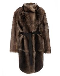 Yves Salomon - Shearling Coat With High Neck And Front Belt Closure - Lyst