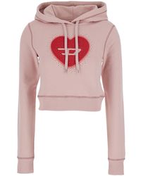 DIESEL - Cropped Hoodie With Drawstring Hood And Rhinestoned Heart On The Front - Lyst