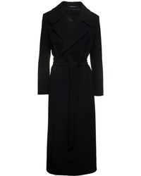 Tagliatore - 'melody' Long Black Coat With Matching Belt In Wool And Cashmere - Lyst