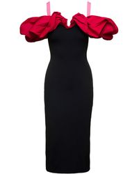 Alexander McQueen - Ruffled Cold-shoulder Ribbed-knit And Faille Midi Dress - Lyst