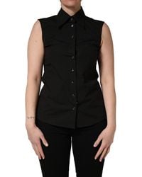 Dolce & Gabbana - Cotton Sleeveless Collared Blouse Top - Lyst