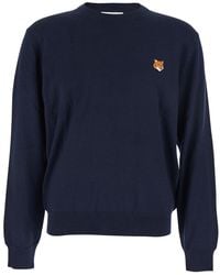 Maison Kitsuné - Crew Neck Sweater With Fox Patch - Lyst