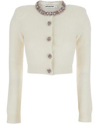 Self-Portrait - Cream Embellished Trim Cardigan - Lyst