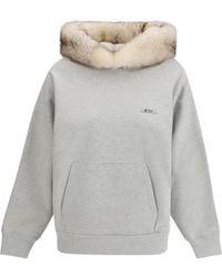 Prada - Hoodie Features A Hood Lined Shearling Cotton Sweatshirts - Lyst