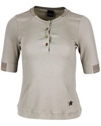 Lorena Antoniazzi - Short-Sleeved Ribbed Crew-Neck Cotton T-Shirt With Button Closure And Swarosky Star - Lyst