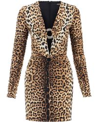 Roberto Cavalli - Leopard Jersey Mini Dress - Lyst