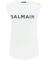 Balmain - Logo Print Sleeveless T-shirt - Lyst