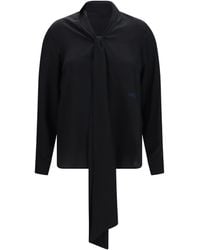 Burberry - Silk Blouse With Embroidered Logo And Scarf Detail Shirt - Lyst