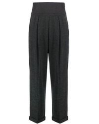 Brunello Cucinelli - Dark Wool High Waist Trousers - Lyst