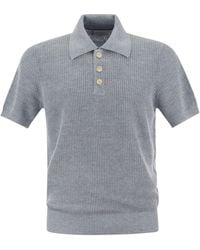 Brunello Cucinelli - Linen And Cotton Half-Rib Knit Polo Shirt With Contrasting Detailing - Lyst